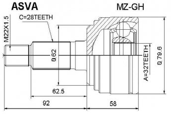 Купити MZ-GH Asva ШРУС Mazda 6 (1.8 MZR, 2.0 MZR), шліци:  28 зовн. 32 вн.