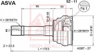Купить SZ-11 Asva ШРУС Гранд Витара (2.0, 2.0 HDI 110 16V, 2.0 TD), шлицы:  26 нар. 29 вн.