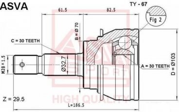 Купити TY-67 Asva ШРУС Land Cruiser (2.7, 3.0, 3.4, 4.0), шліци:  30 зовн. 30 вн.
