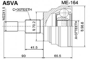 ШРУС ME-164 Asva – шліци: 30 зовн. 37 вн. фото 1