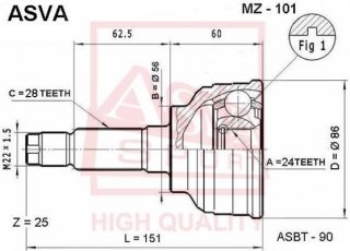 Купити MZ-101 Asva ШРУС, шліци:  28 зовн. 24 вн.