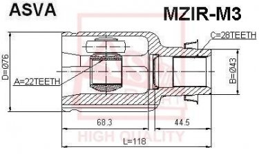 Купить MZIR-M3 Asva ШРУС Мазда 3 (1.6, 1.6 MZR)