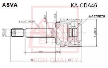 Купить KA-CDA46 Asva ШРУС Hyundai i30 (1.4, 1.6), шлицы:  27 нар. 22 вн. 46 зубцов кольца ABS