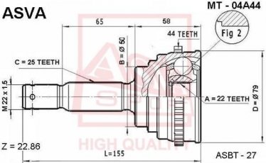 Купити MT-04A44 Asva ШРУС Accent (1.3, 1.5), шліци:  25 зовн. 22 вн. 44 зубців кільця ABS
