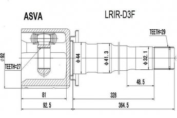 ШРУС LRIR-D3F Asva – шліци: 29 зовн. 27 вн. фото 1