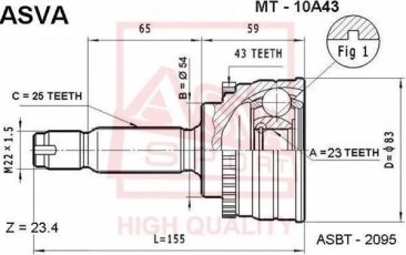 Купити MT-10A43 Asva ШРУС Lancer (1.6, 1.8, 2.0), шліци:  25 зовн. 23 вн. 43 зубців кільця ABS