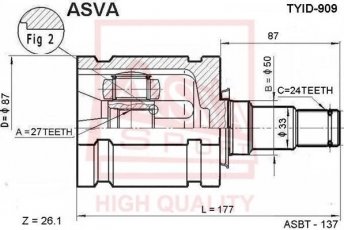 Купити TYID-909 Asva ШРУС Camry 2.4 VVT-i, шліци:  24 зовн. 27 вн.