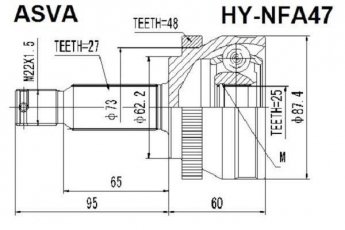 Купити HY-NFA47 Asva ШРУС Соната (2.0 VVTi GLS, 2.4), шліци:  27 зовн. 25 вн. 47 зубців кільця ABS
