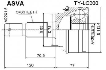 Купити TY-LC200 Asva ШРУС Ленд Крузер (4.0, 4.5, 4.6, 4.7, 5.7), шліци:  36 зовн. 30 вн.