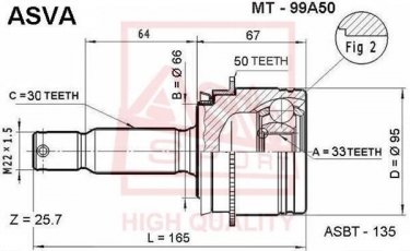 Купити MT-99A50 Asva ШРУС Міцубісі, шліци:  30 зовн. 33 вн. 50 зубців кільця ABS