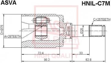 Купити HNIL-C7M Asva ШРУС Хонда, шліци:  25 зовн. 28 вн.
