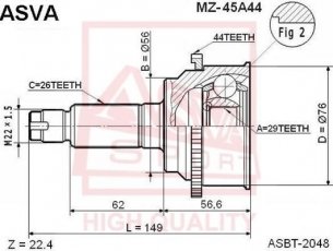Купить MZ-45A44 Asva ШРУС Mazda 323 (1.8, 2.0), шлицы:  26 нар. 29 вн. 44 зубцов кольца ABS