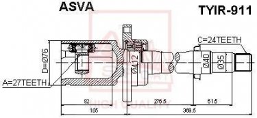 Купити TYIR-911 Asva ШРУС Авенсіс (2.0 D-4D, 2.0 VVT-i, 2.4 VVTi GLS), шліци:  24 зовн. 27 вн.