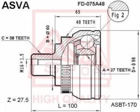 Купить FD-075A48 Asva ШРУС Galaxy (1.9, 2.0, 2.3, 2.8), шлицы:  38 нар. 27 вн. 48 зубцов кольца ABS