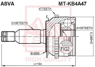 Купить MT-KB4A47 Asva ШРУС Mitsubishi, шлицы:  30 нар. 35 вн. 47 зубцов кольца ABS