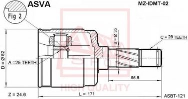 Купити MZ-IDMT-02 Asva ШРУС Mazda 626 (1.8, 2.0, 2.5), шліци:  28 зовн. 23 вн.