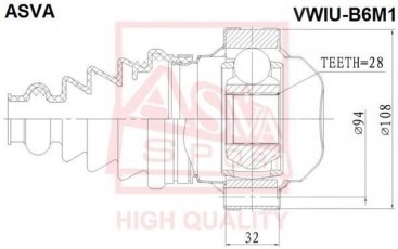Купити VWIU-B6M1 Asva ШРУС Джетта (1.4, 2.0), шліци:  28 вн.