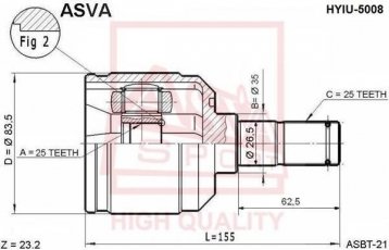 Купити HYIU-5008 Asva ШРУС Ескорт 1.6 16V XR3i, шліци:  25 зовн. 25 вн.