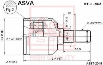 Купити MTIU-5035 Asva ШРУС Акцент (1.3, 1.3 i 12V), шліци:  25 зовн. 22 вн.