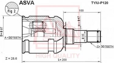 Купити TYIU-P120 Asva ШРУС Ленд Крузер (2.7, 3.0, 3.4, 4.0), шліци:  30 зовн. 30 вн.