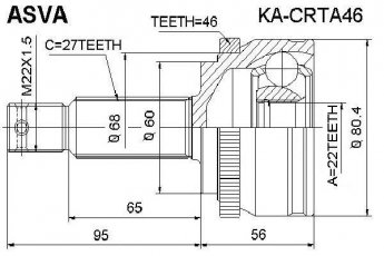 Купити KA-CRTA46 Asva ШРУС Кіа, шліци:  27 зовн. 22 вн. 46 зубців кільця ABS
