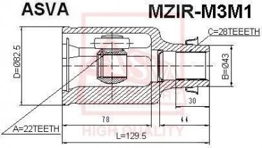 Купить MZIR-M3M1 Asva ШРУС Mazda 3 1.6, шлицы:  28 нар. 22 вн.