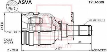 Купити TYIU-5009 Asva ШРУС Селіка (1.6 STI, 1.8 i 16V), шліци:  23 зовн. 23 вн.