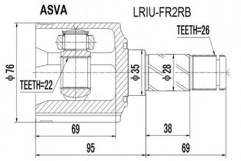 Купить LRIU-FR2RB Asva ШРУС Freelander (2.0, 2.2, 3.2), шлицы:  26 нар. 22 вн.