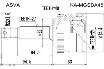 ШРУС KA-MGSBA48 Asva – шліци: 27 зовн. 24 вн. 48 зубців кільця ABS фото 1