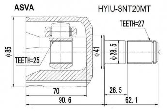 Купити HYIU-SNT20MT Asva ШРУС Соната 2.0 16V, шліци:  27 зовн. 25 вн.
