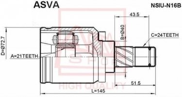 Купити NSIU-N16B Asva ШРУС Almera (1.5, 1.5 XL), шліци:  24 зовн. 21 вн.