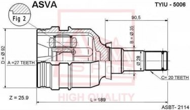 Купити TYIU-5006 Asva ШРУС Camry (2.0, 2.2), шліци:  20 зовн. 27 вн.