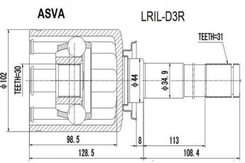 Купити LRIL-D3R Asva ШРУС Діскавері (2.7 TD, 4.0, 4.4), шліци:  31 зовн. 30 вн.