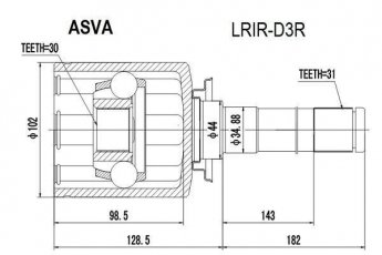 Купити LRIR-D3R Asva ШРУС Ленд Ровер, шліци:  31 зовн. 30 вн.