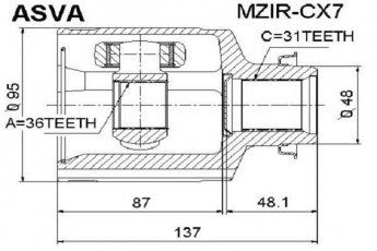 Купить MZIR-CX7 Asva ШРУС СХ-7 (2.2 MZR-CD, 2.2 MZR-CD AWD, 2.3 MZR DISI Turbo), шлицы:  31 нар. 36 вн.