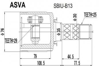 Купити SBIU-B13 Asva ШРУС Легасі (2.0, 2.5, 3.0), шліци:  25 зовн. 29 вн.