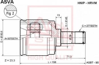 Купити HNIP-HRVM Asva ШРУС Honda, шліци:  27 зовн. 30 вн.