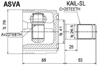 Купити KAIL-SL Asva ШРУС Кіа, шліци:  25 зовн. 22 вн.