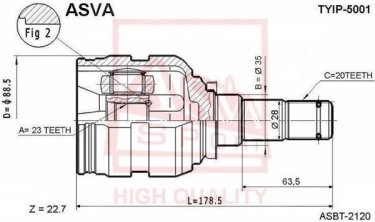 Купить TYIP-5001 Asva ШРУС Celica (1.6 STI, 1.8 16V VT-i, 2.2 GT), шлицы:  20 нар. 23 вн.