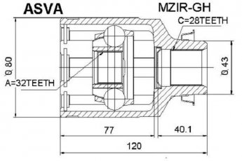 Купити MZIR-GH Asva ШРУС Mazda, шліци:  28 зовн. 32 вн.