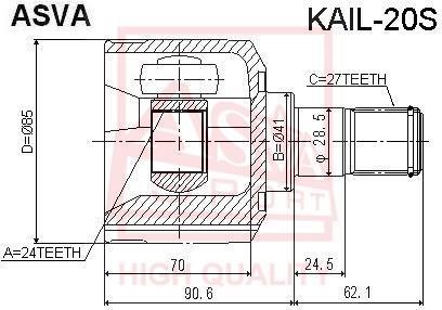 Купить KAIL-20S Asva ШРУС Спортейдж (2.0 CRDi, 2.0 CRDi 4WD)