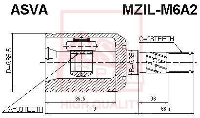 Купить MZIL-M6A2 Asva ШРУС Mazda 6 (2.0, 2.3)