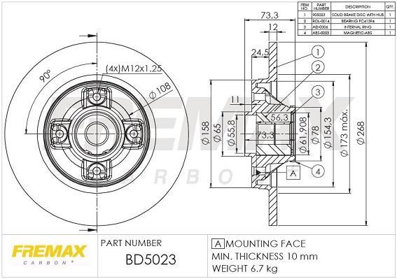 Купить BD-5023 FREMAX Тормозные диски Citroen C4 Picasso (1.2, 1.4, 1.6, 1.7, 2.0)