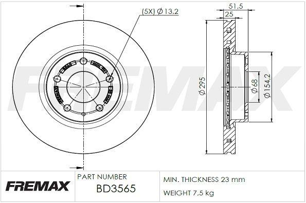Купити BD-3565 FREMAX Гальмівні диски Mazda 3 BM (2.0, 2.2 D)