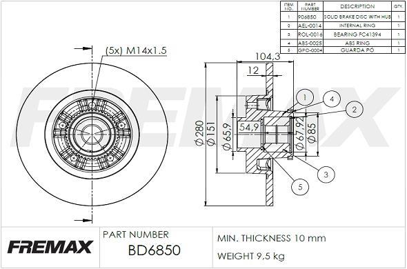 Купить BD-6850 FREMAX Тормозные диски Виваро 1.6 CDTI