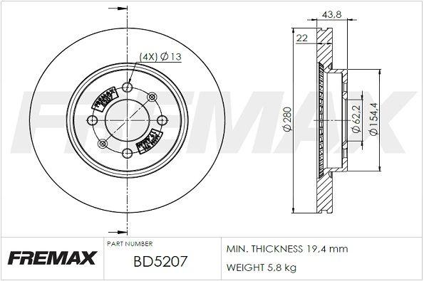 Купить BD-5207 FREMAX Тормозные диски Киа Рио (1.1, 1.2, 1.4)