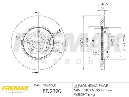 Купить BD-2890 FREMAX Тормозные диски Auris (1.3, 1.4, 1.6, 1.8)