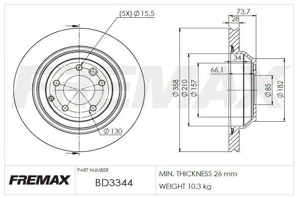 Купить BD-3344 FREMAX Тормозные диски Ауди Ку7 (3.0, 3.6, 4.1, 4.2, 5.9)