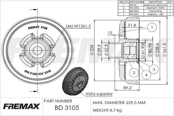 Купить BD-3105 FREMAX Тормозной барабан Кенго 2 (0.0, 1.2, 1.5, 1.6)