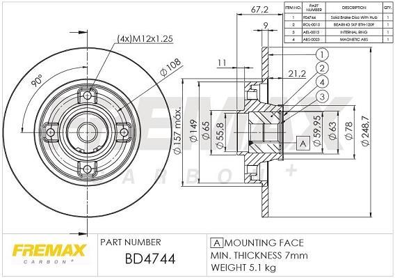 Купить BD-4744 FREMAX Тормозные диски Ситроен С4 (1.4, 1.6, 2.0)